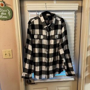 George Black and White Plaid Casual Button Down Shirt